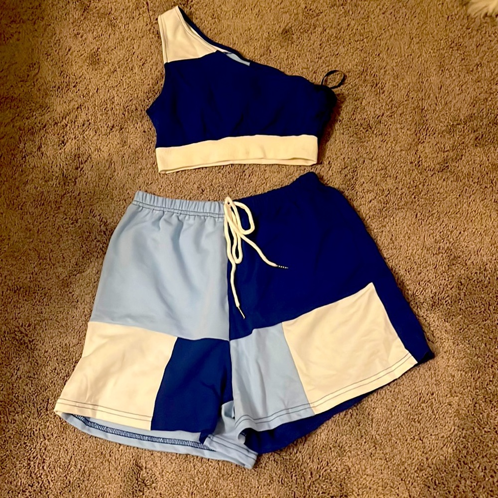 Blues and white matching set